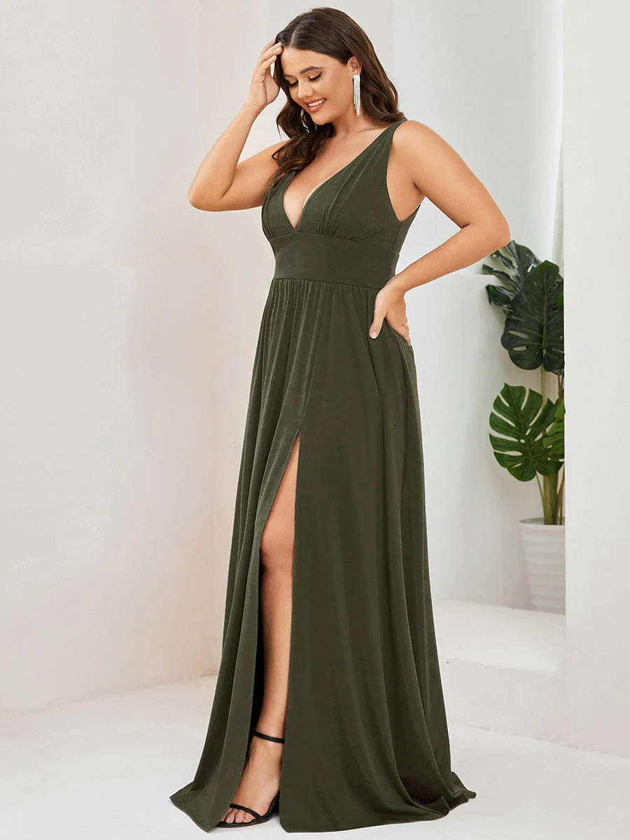 ever SORAYA|V-Neck High Slit Empire Waist Floor-Length Evening Dress - Image 203