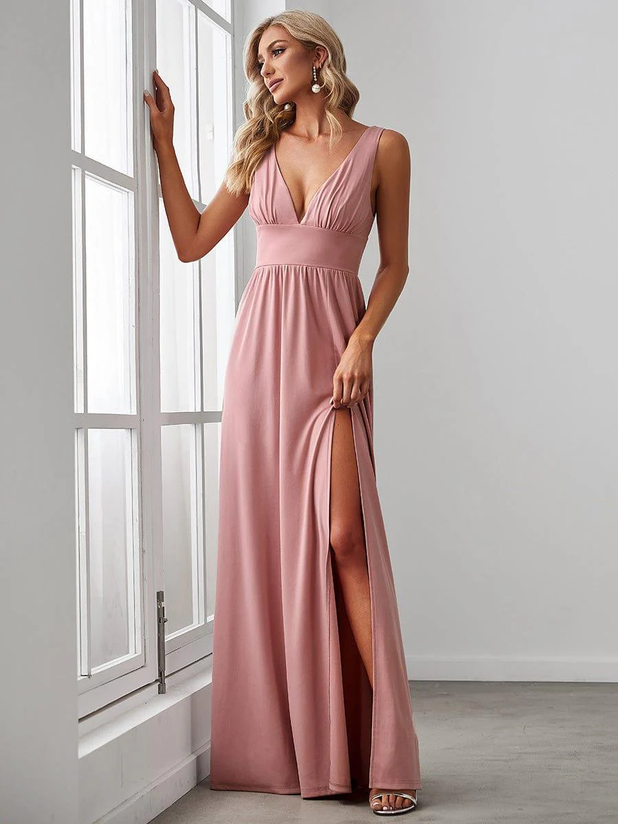 ever SORAYA|V-Neck High Slit Empire Waist Floor-Length Evening Dress - Image 23