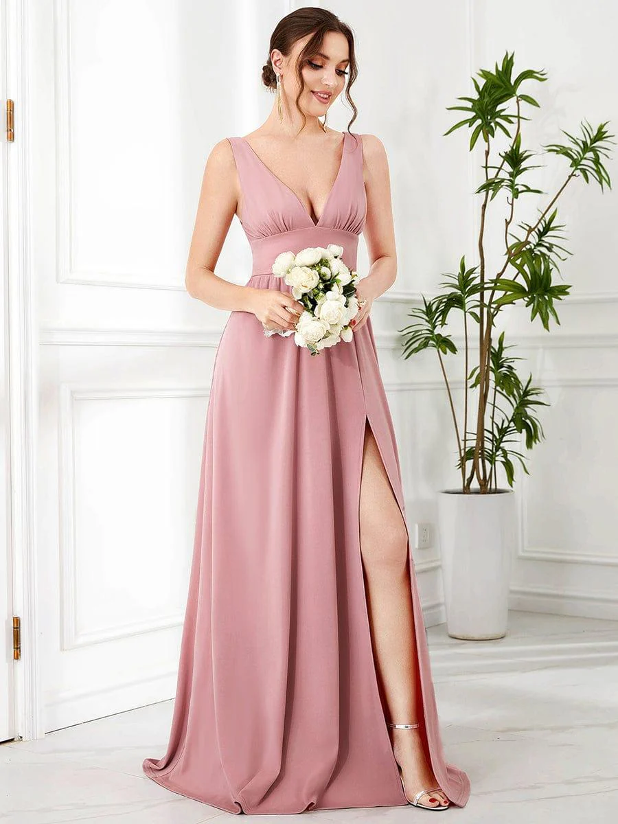 ever SORAYA|V-Neck High Slit Empire Waist Floor-Length Evening Dress - Image 24