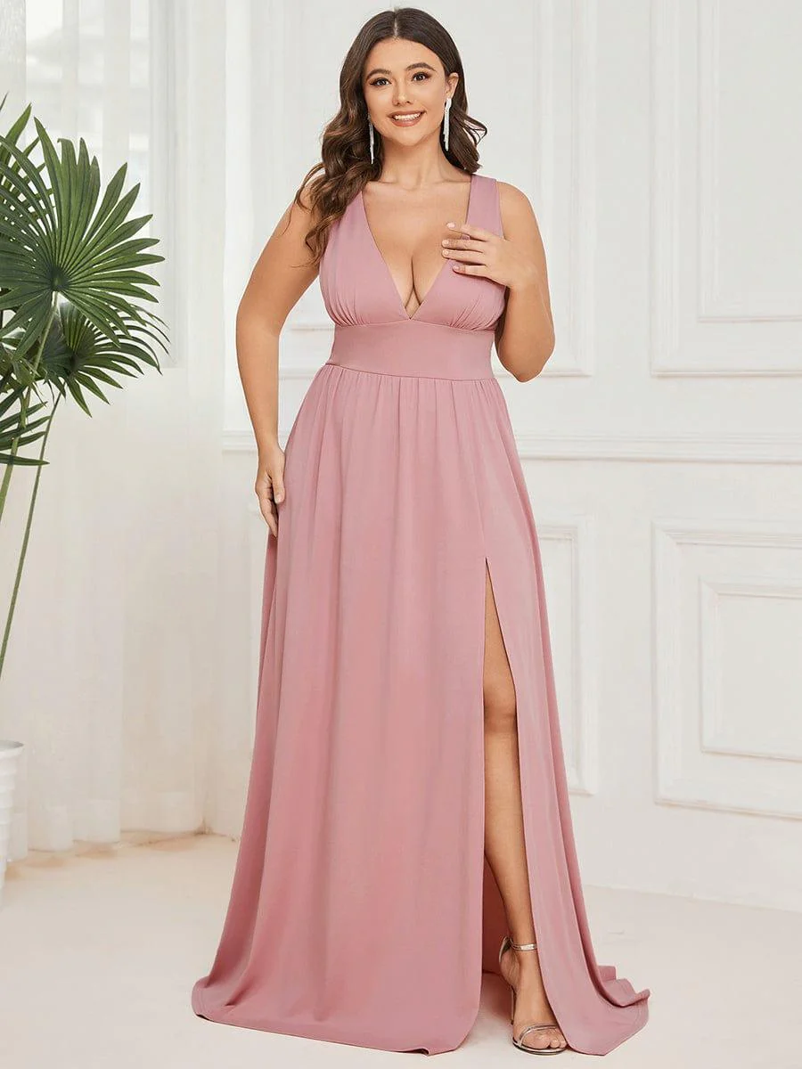 ever SORAYA|V-Neck High Slit Empire Waist Floor-Length Evening Dress - Image 26