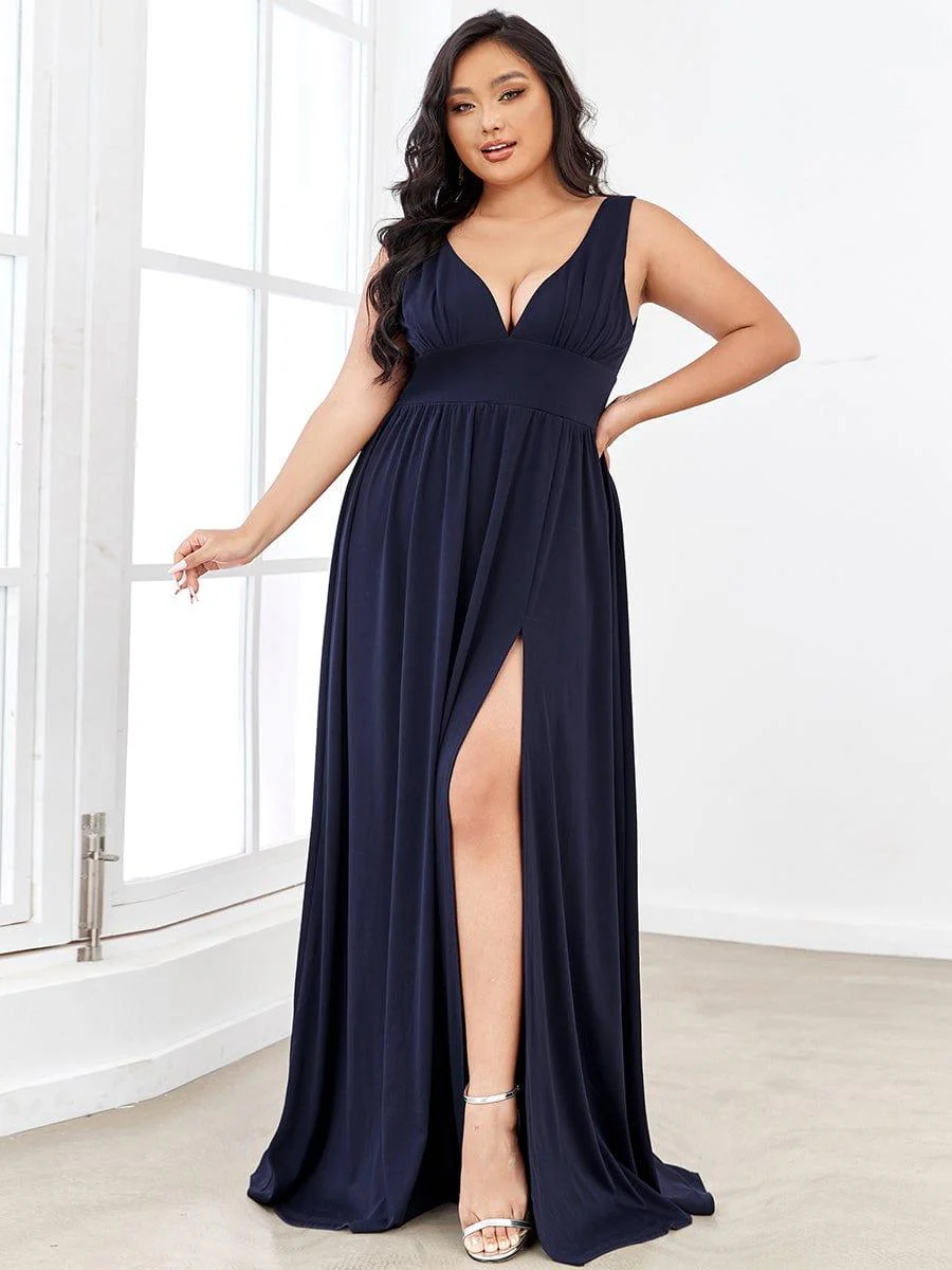 ever SORAYA|V-Neck High Slit Empire Waist Floor-Length Evening Dress - Image 35