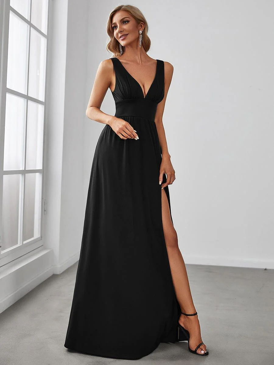 ever SORAYA|V-Neck High Slit Empire Waist Floor-Length Evening Dress - Image 38
