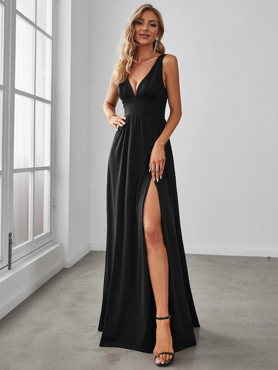 ever SORAYA|V-Neck High Slit Empire Waist Floor-Length Evening Dress - Image 39
