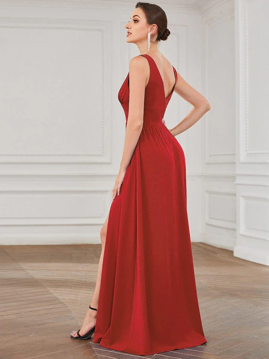 ever SORAYA|V-Neck High Slit Empire Waist Floor-Length Evening Dress - Image 57