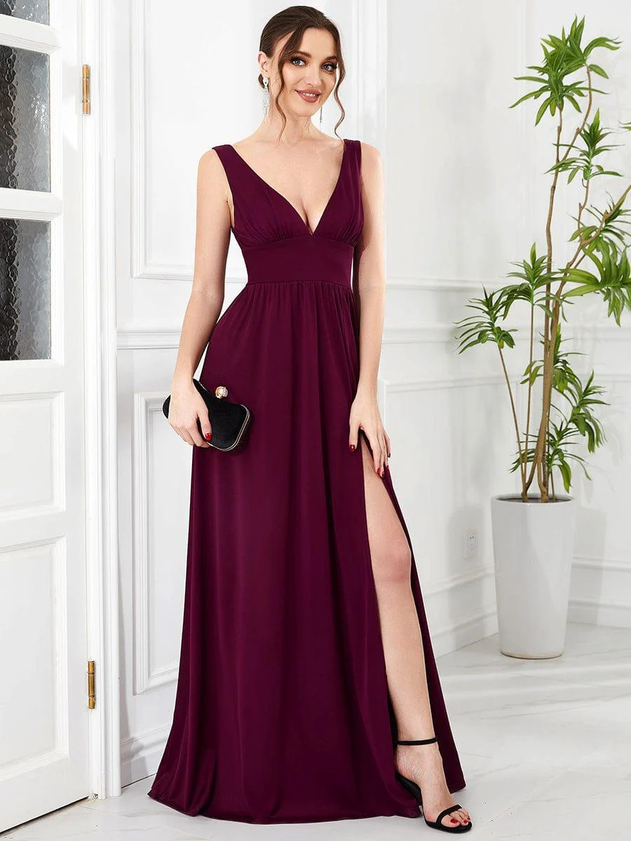 ever SORAYA|V-Neck High Slit Empire Waist Floor-Length Evening Dress - Image 63