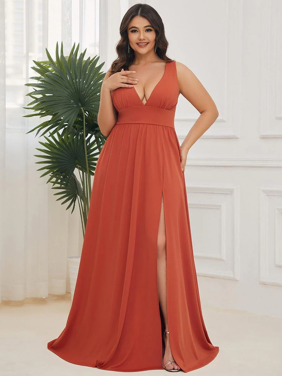 ever SORAYA|V-Neck High Slit Empire Waist Floor-Length Evening Dress - Image 76