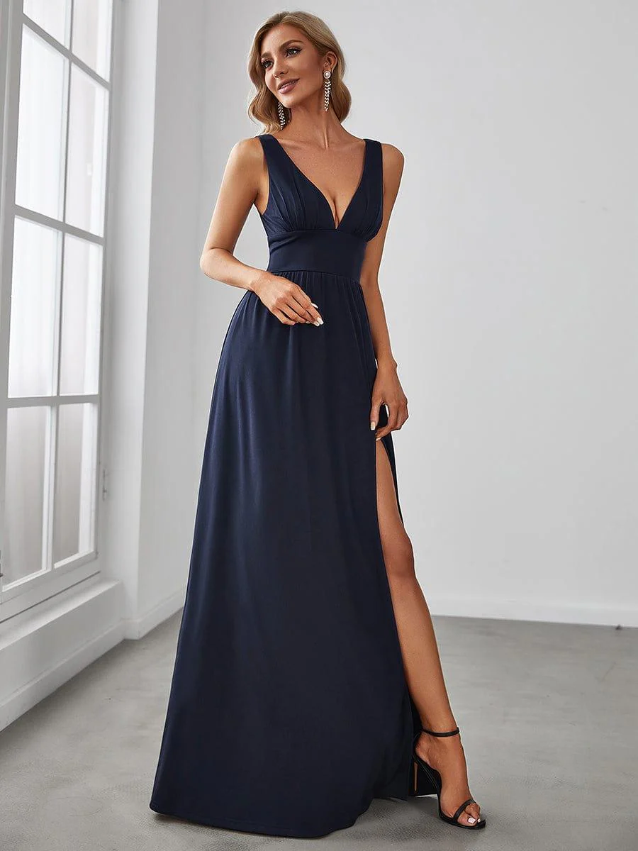 ever SORAYA|V-Neck High Slit Empire Waist Floor-Length Evening Dress - Image 81
