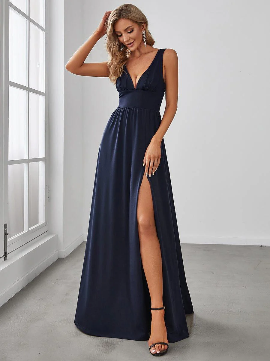 ever SORAYA|V-Neck High Slit Empire Waist Floor-Length Evening Dress - Image 83