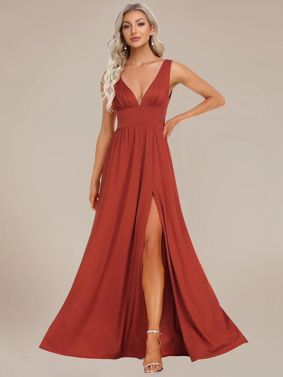ever SORAYA|V-Neck High Slit Empire Waist Floor-Length Evening Dress - Image 86