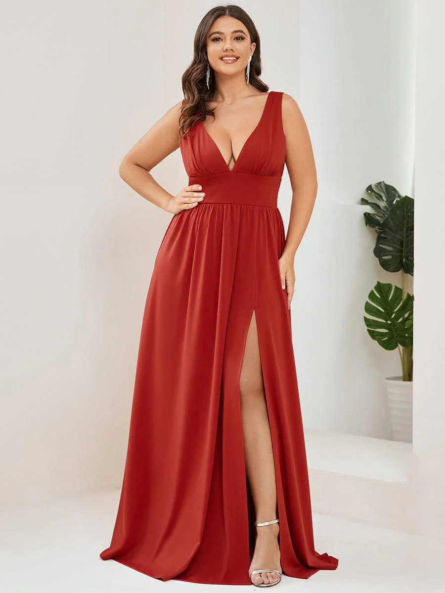 ever SORAYA|V-Neck High Slit Empire Waist Floor-Length Evening Dress - Image 91