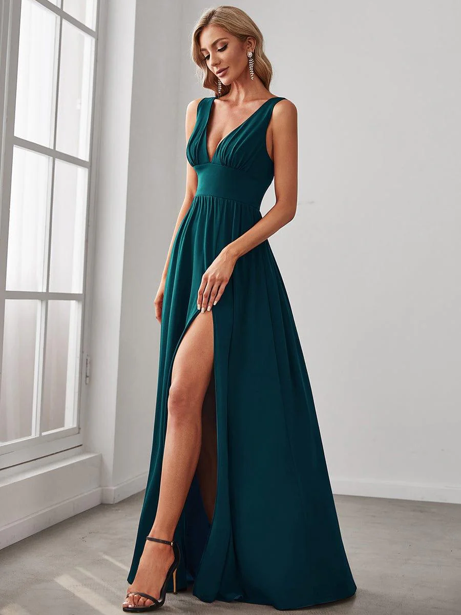 ever SORAYA|V-Neck High Slit Empire Waist Floor-Length Evening Dress - Image 94