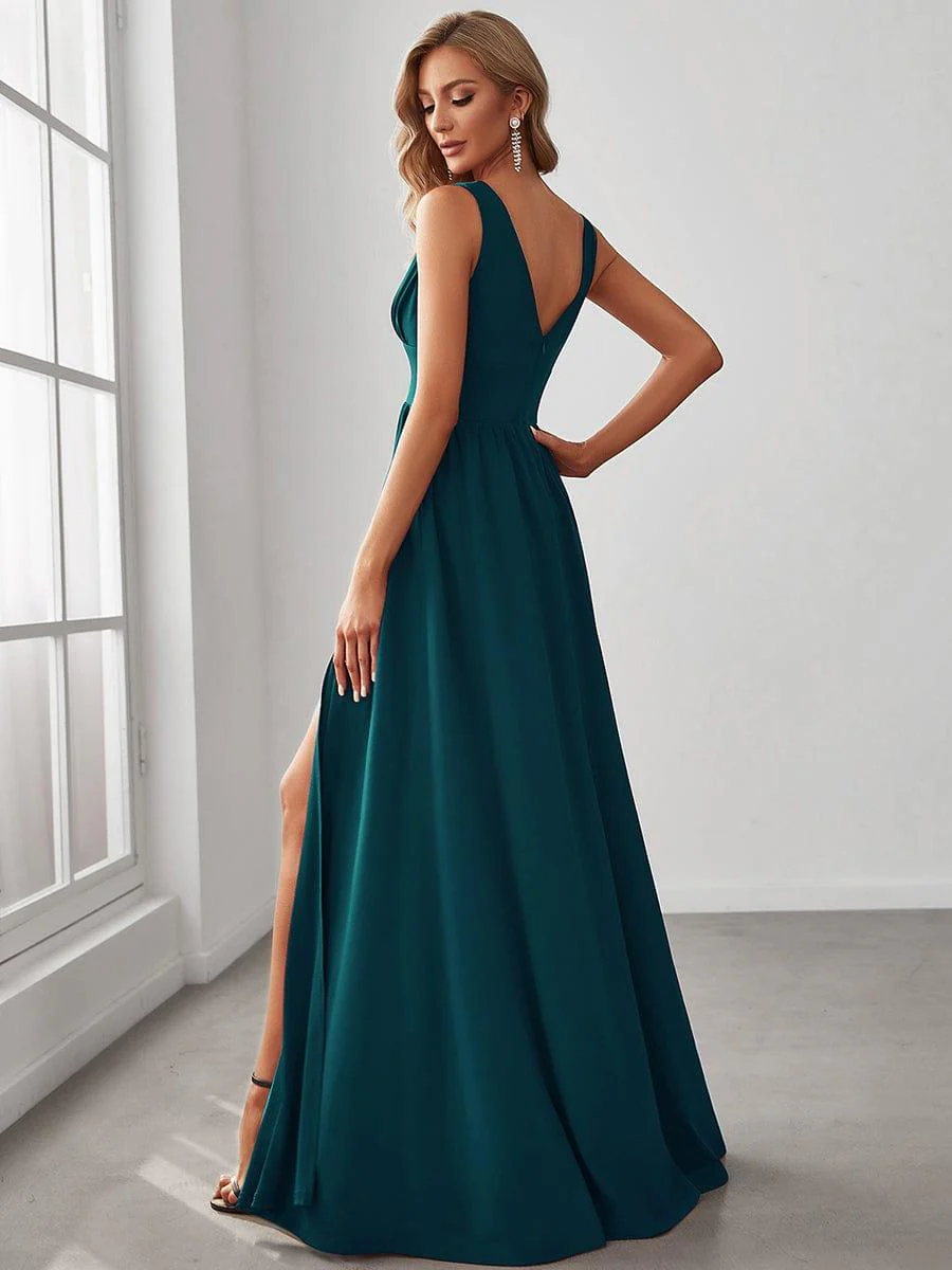 ever SORAYA|V-Neck High Slit Empire Waist Floor-Length Evening Dress - Image 95