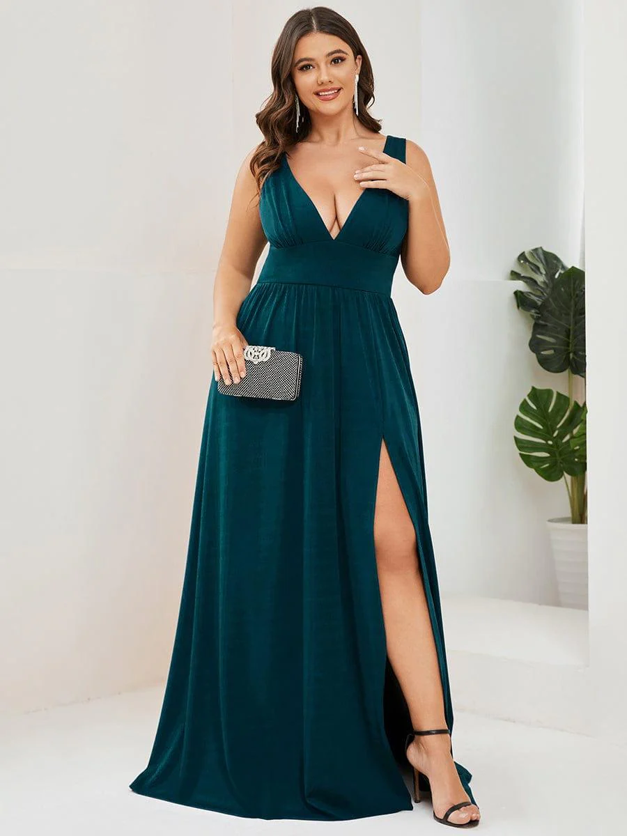 ever SORAYA|V-Neck High Slit Empire Waist Floor-Length Evening Dress - Image 97
