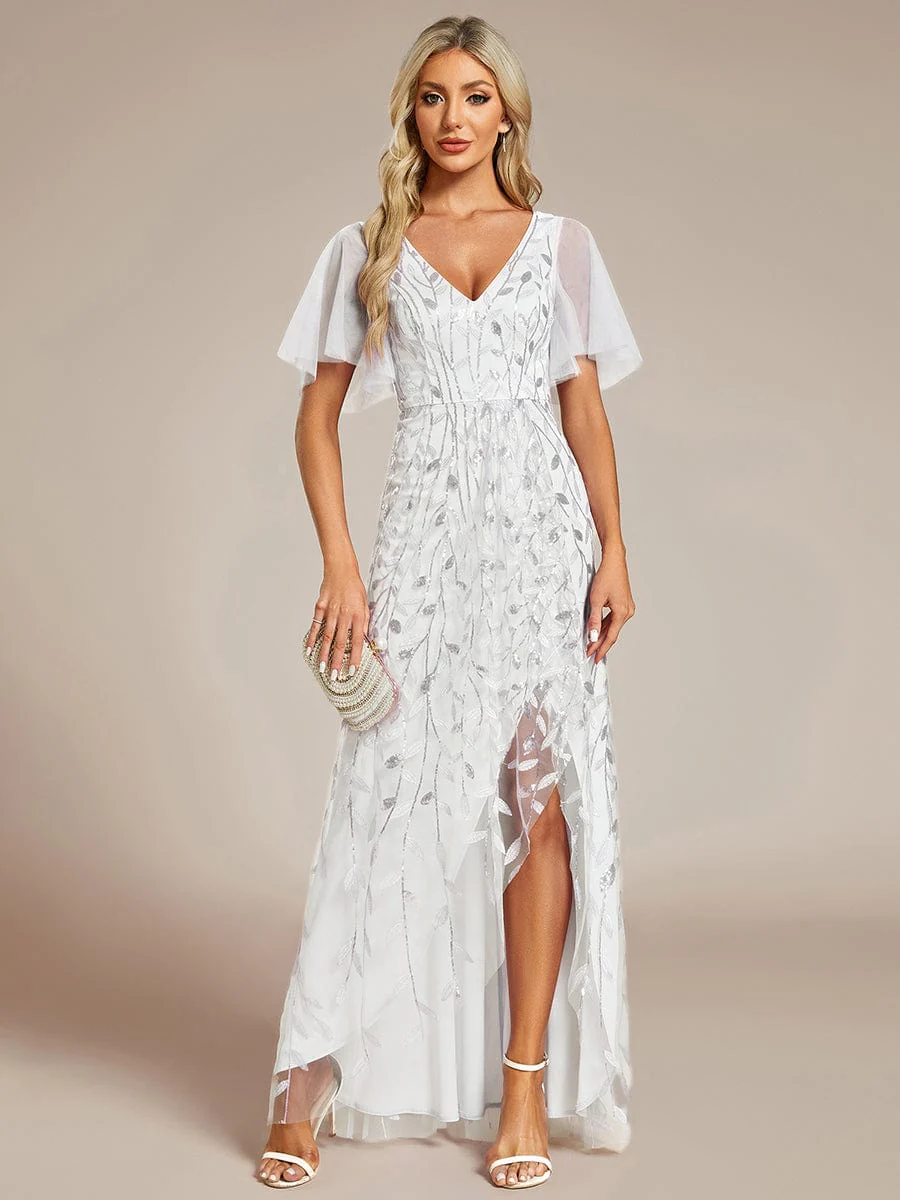ever ALIX|V-Neck High Slit Sequined Wedding Guest Dresses - Image 105