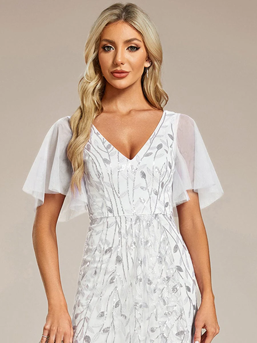 ever ALIX|V-Neck High Slit Sequined Wedding Guest Dresses - Image 107