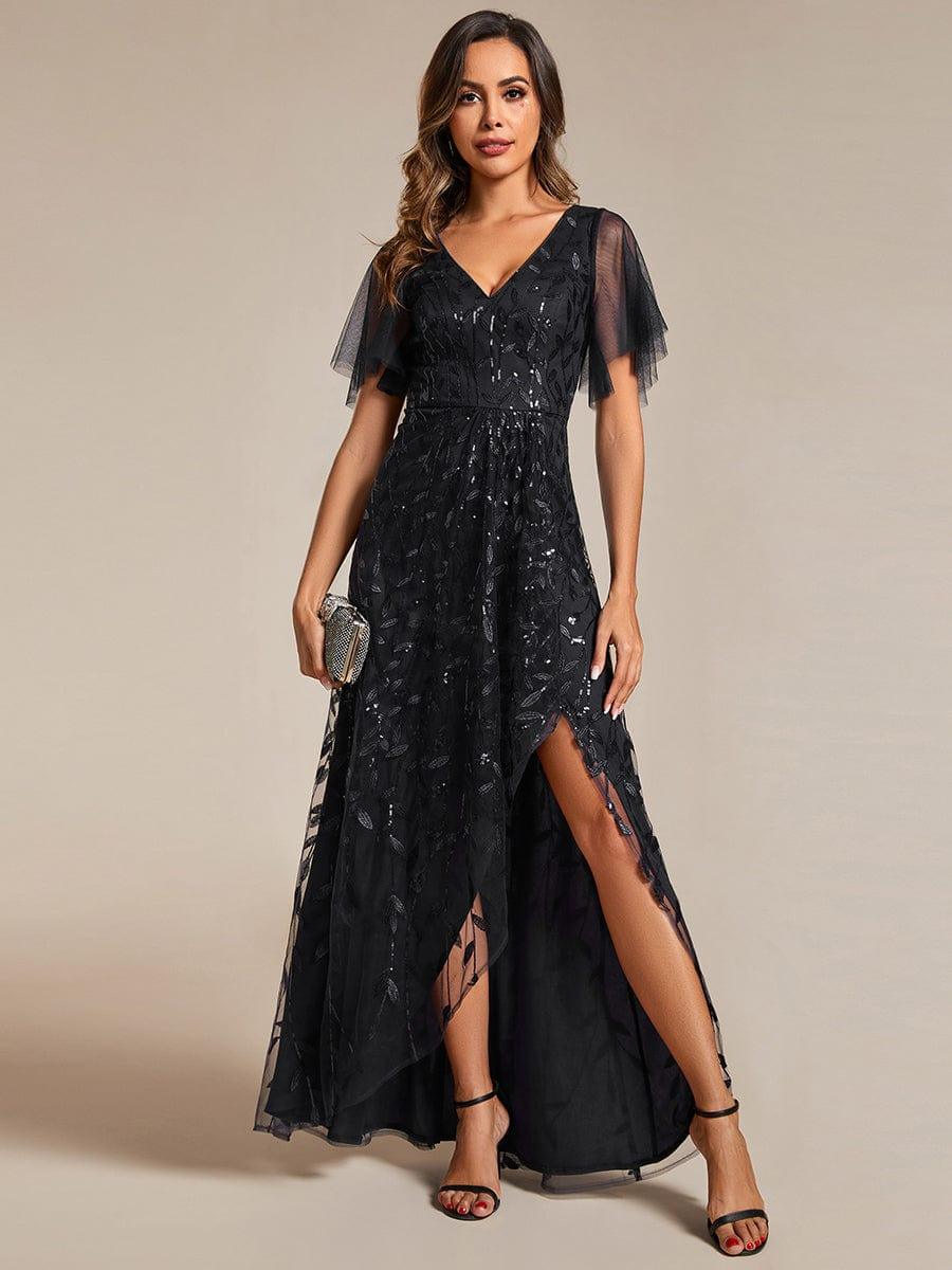 ever ALIX|V-Neck High Slit Sequined Wedding Guest Dresses - Image 11