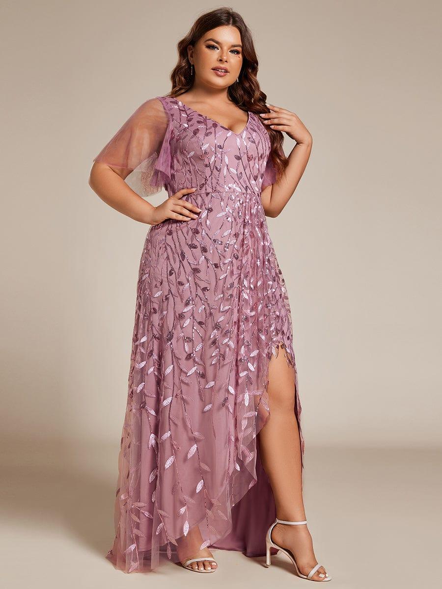 ever ALIX|V-Neck High Slit Sequined Wedding Guest Dresses - Image 54