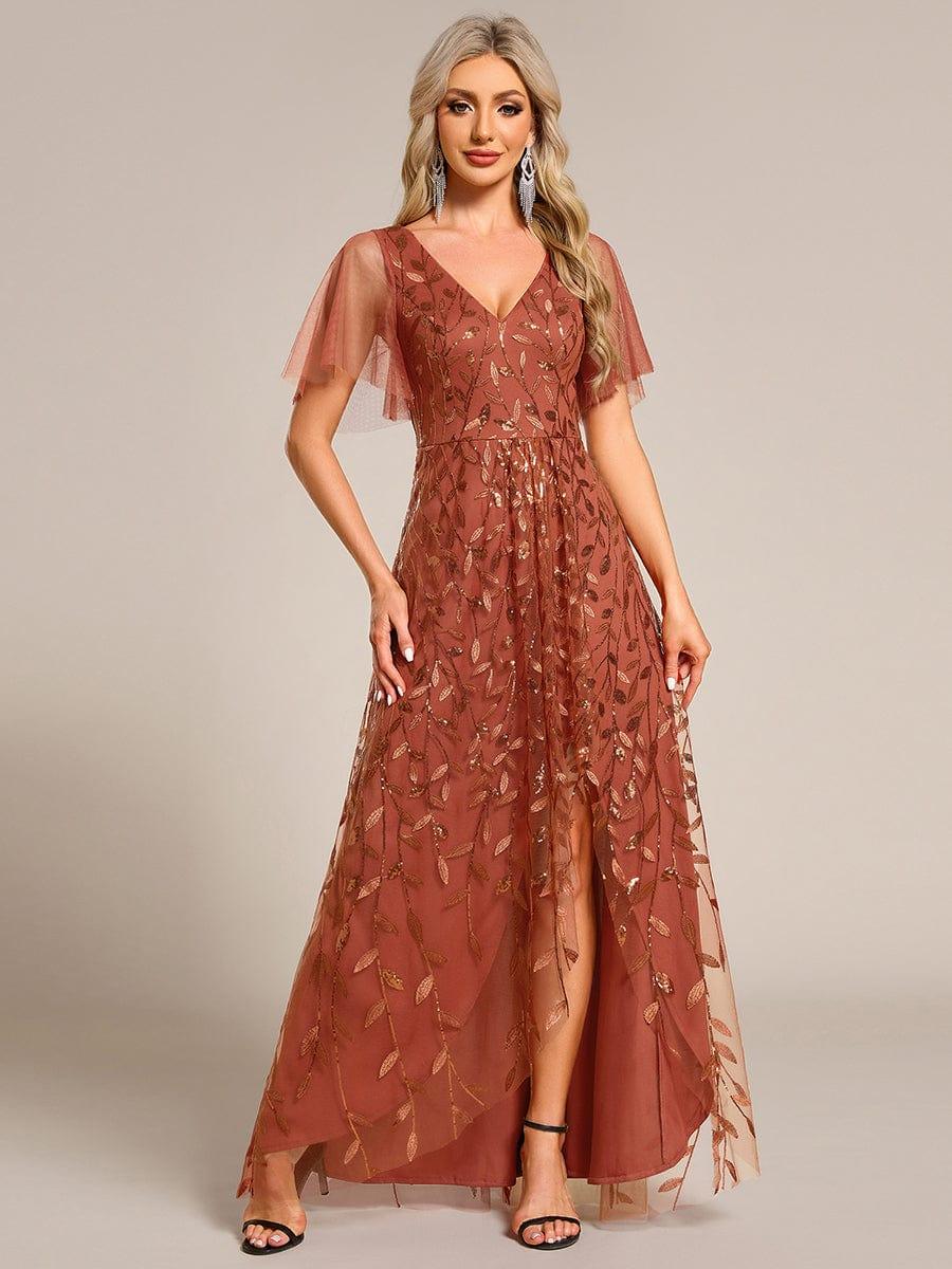 ever ALIX|V-Neck High Slit Sequined Wedding Guest Dresses - Image 57