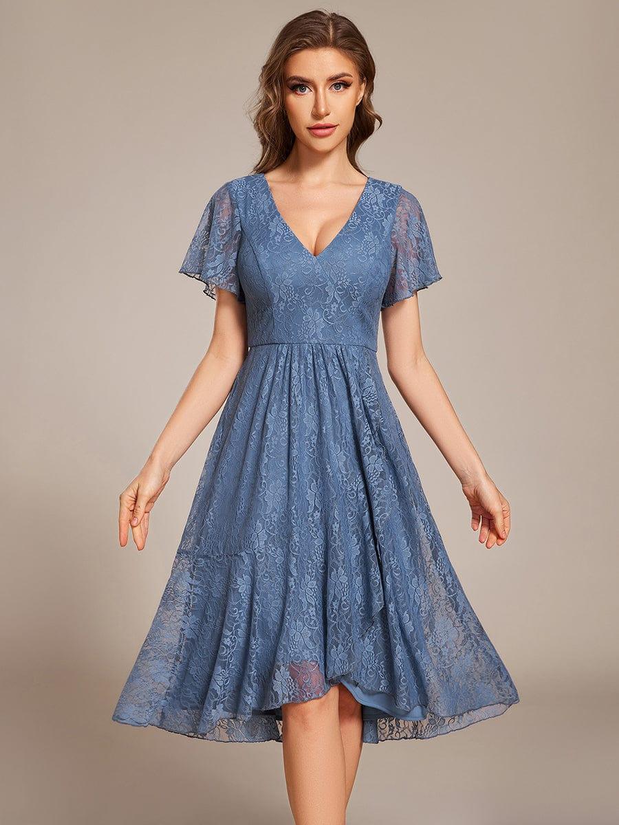 ever PALOMA|V-Neck Lace Lotus Leaf Ruffles Sleeve Midi Length Evening Dress - Image 14
