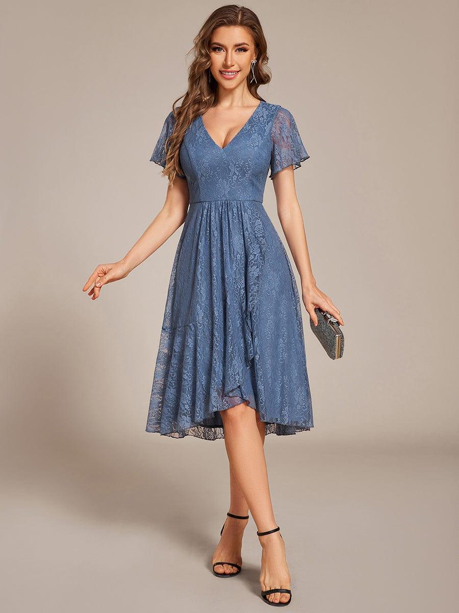 ever PALOMA|V-Neck Lace Lotus Leaf Ruffles Sleeve Midi Length Evening Dress - Image 15