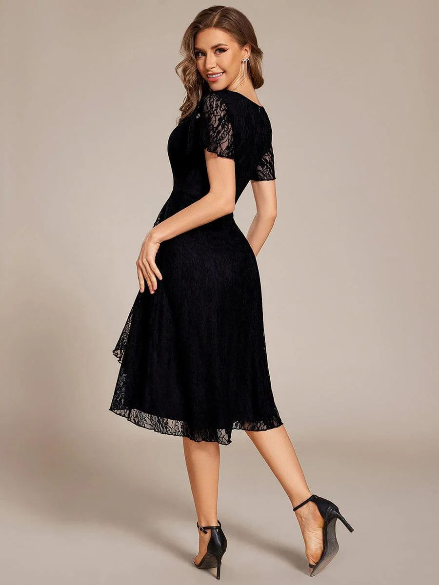 ever PALOMA|V-Neck Lace Lotus Leaf Ruffles Sleeve Midi Length Evening Dress - Image 4