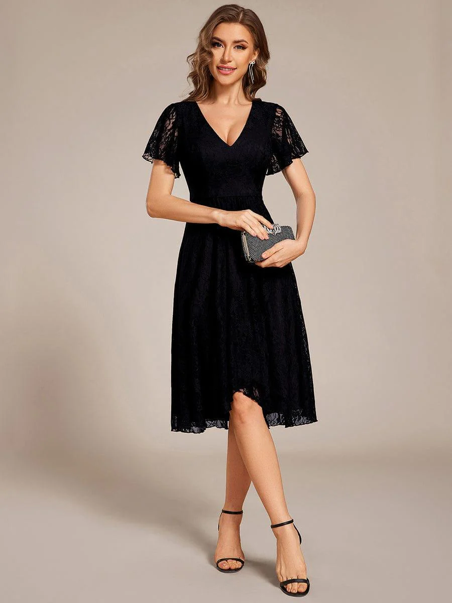 ever PALOMA|V-Neck Lace Lotus Leaf Ruffles Sleeve Midi Length Evening Dress - Image 7