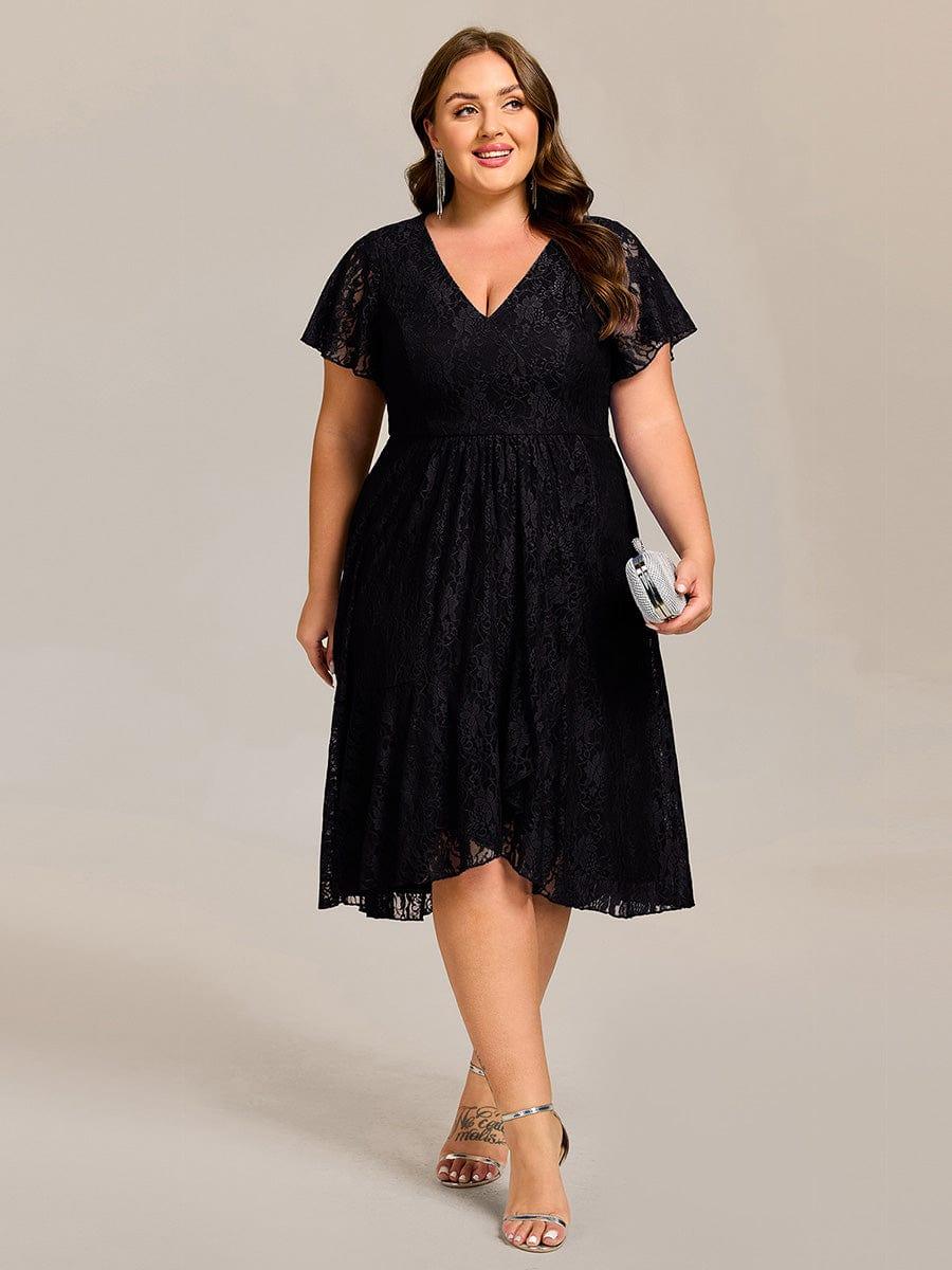 ever PALOMA|V-Neck Lace Lotus Leaf Ruffles Sleeve Midi Length Wedding Guest Dress - Image 11