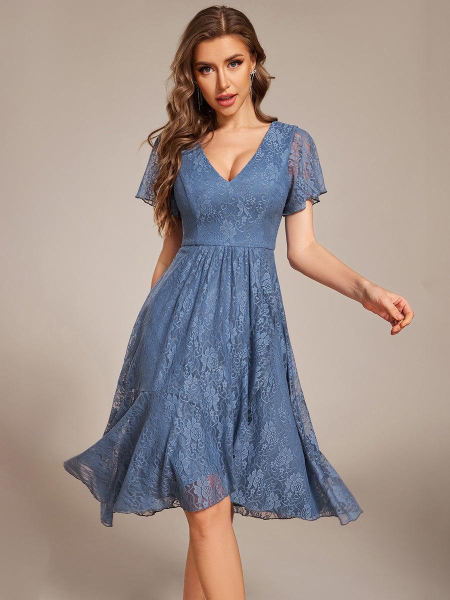 ever PALOMA|V-Neck Lace Lotus Leaf Ruffles Sleeve Midi Length Wedding Guest Dress - Image 13