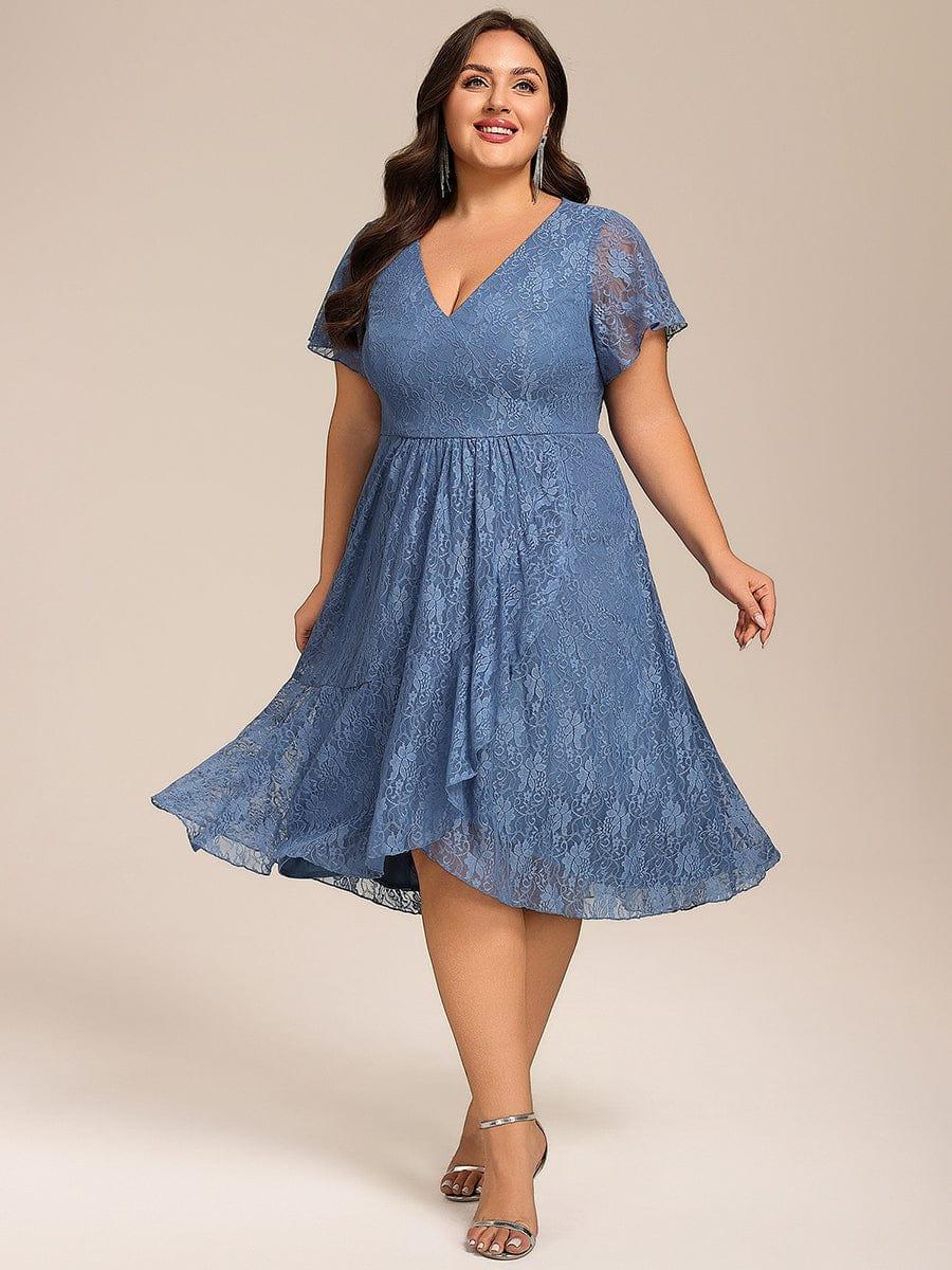 ever PALOMA|V-Neck Lace Lotus Leaf Ruffles Sleeve Midi Length Wedding Guest Dress - Image 16