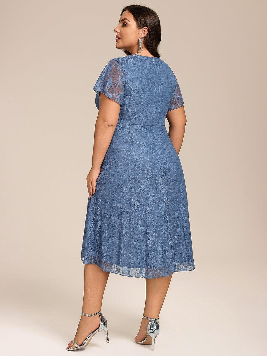 ever PALOMA|V-Neck Lace Lotus Leaf Ruffles Sleeve Midi Length Wedding Guest Dress - Image 17