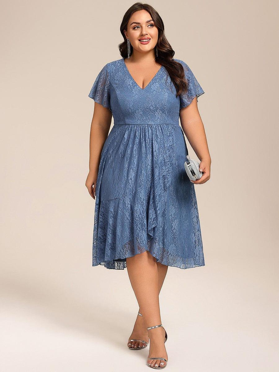 ever PALOMA|V-Neck Lace Lotus Leaf Ruffles Sleeve Midi Length Wedding Guest Dress - Image 20