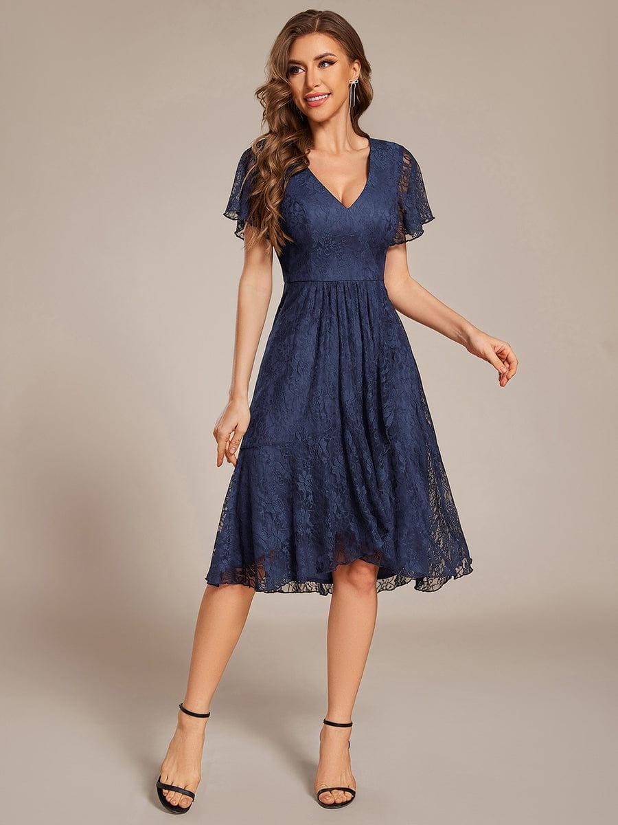 ever PALOMA|V-Neck Lace Lotus Leaf Ruffles Sleeve Midi Length Wedding Guest Dress - Image 21