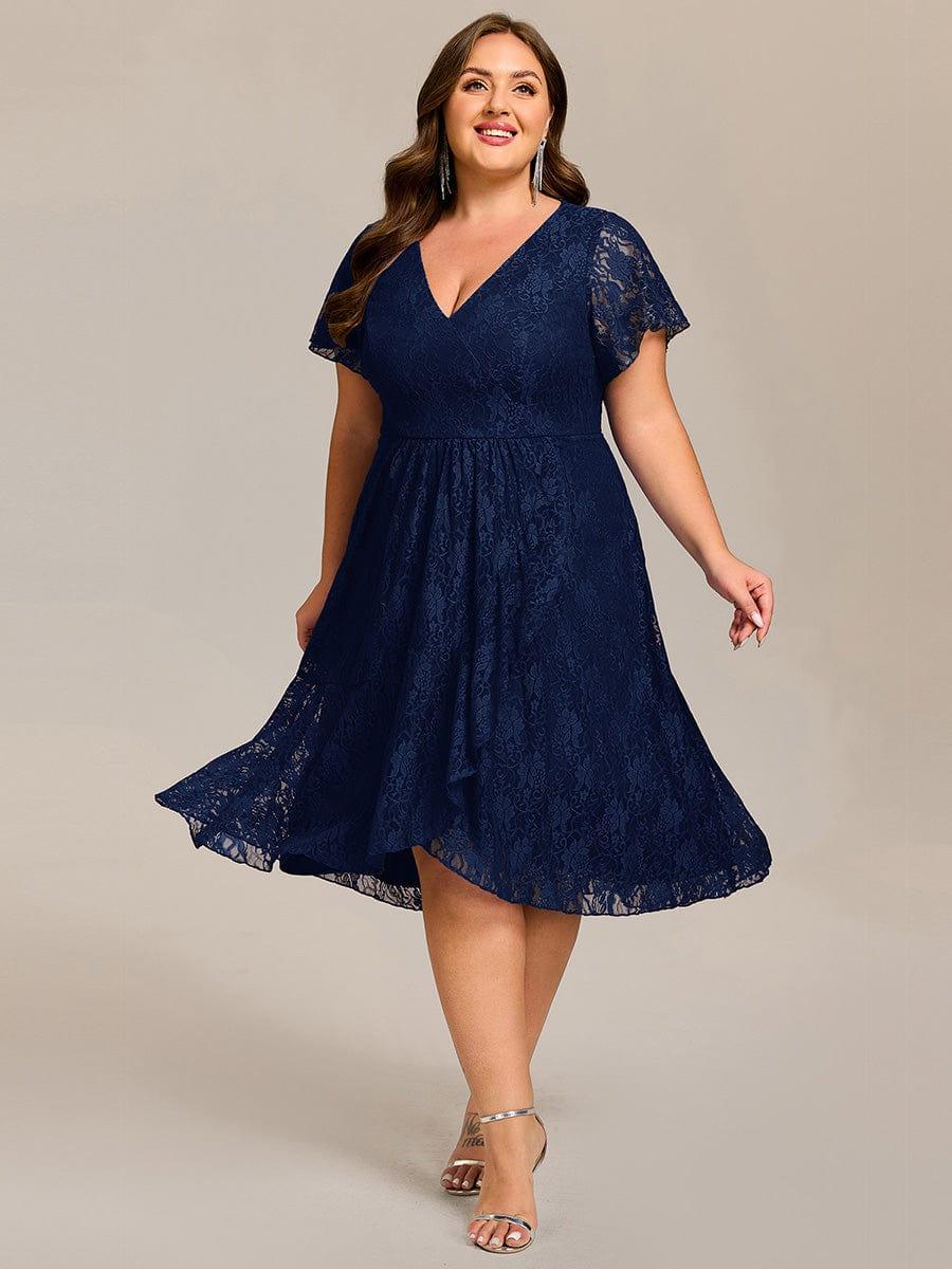 ever PALOMA|V-Neck Lace Lotus Leaf Ruffles Sleeve Midi Length Wedding Guest Dress - Image 26