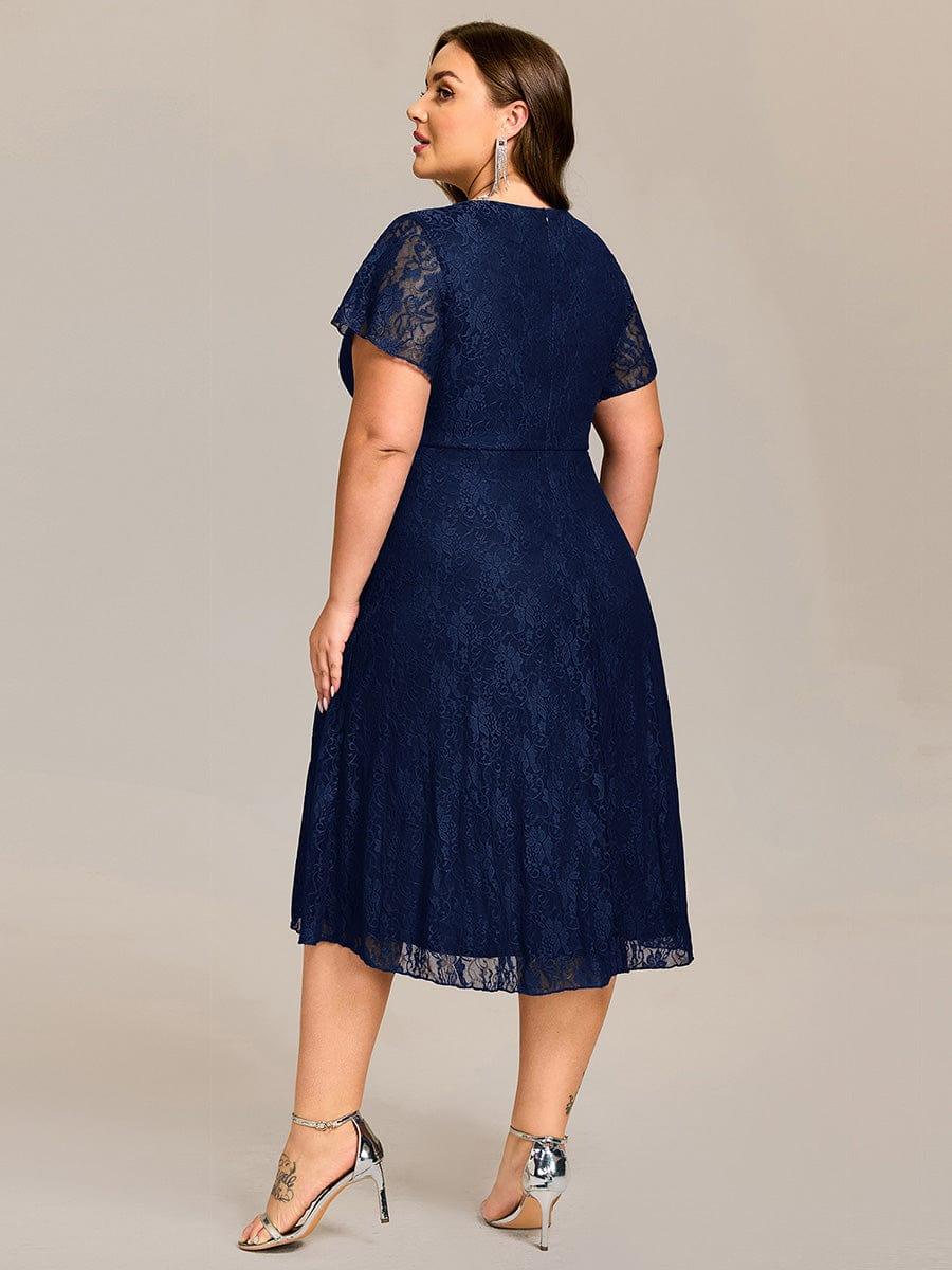 ever PALOMA|V-Neck Lace Lotus Leaf Ruffles Sleeve Midi Length Wedding Guest Dress - Image 27