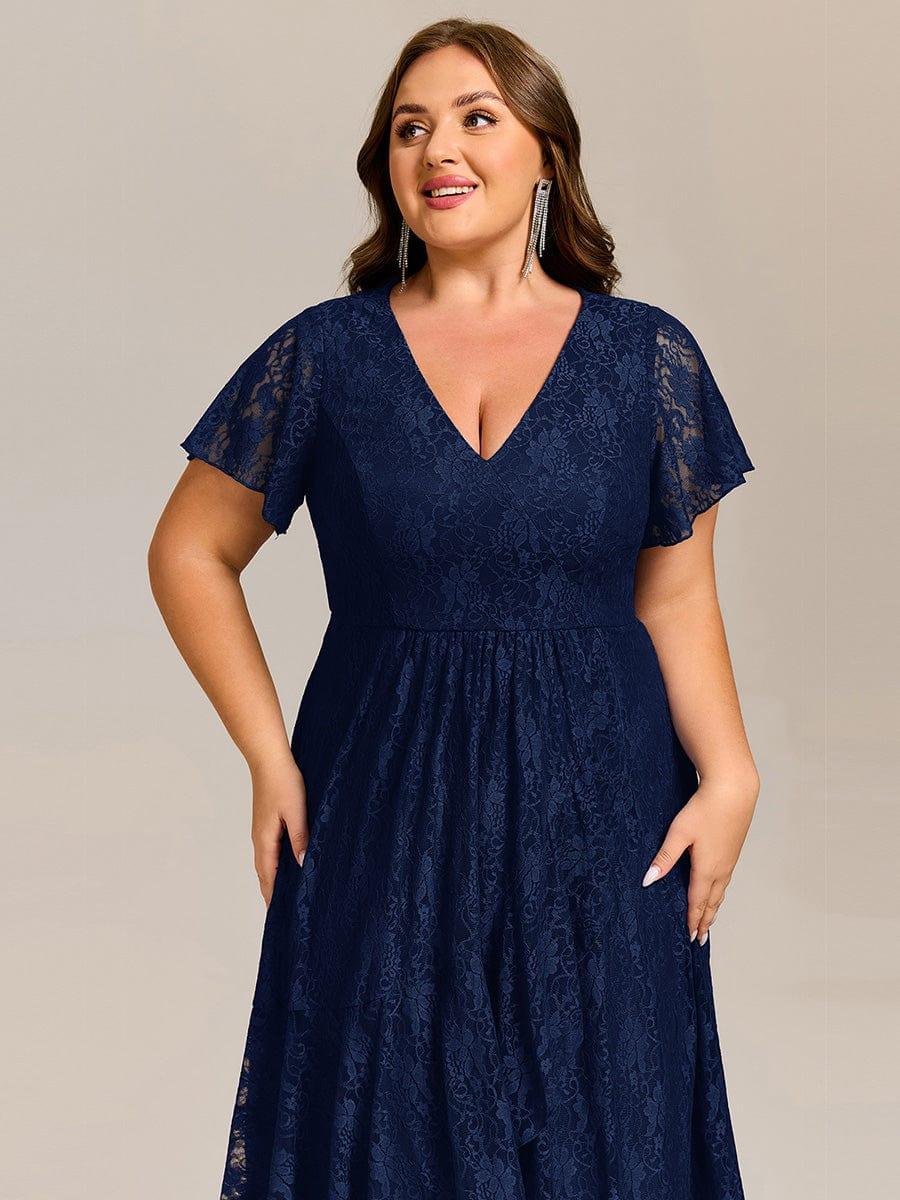 ever PALOMA|V-Neck Lace Lotus Leaf Ruffles Sleeve Midi Length Wedding Guest Dress - Image 28
