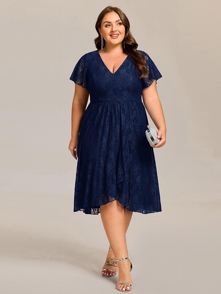 ever PALOMA|V-Neck Lace Lotus Leaf Ruffles Sleeve Midi Length Wedding Guest Dress - Image 30