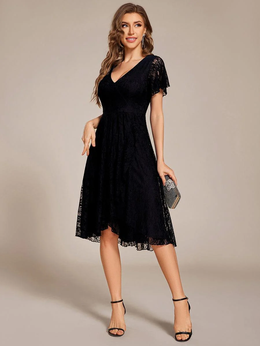 ever PALOMA|V-Neck Lace Lotus Leaf Ruffles Sleeve Midi Length Wedding Guest Dress - Image 6
