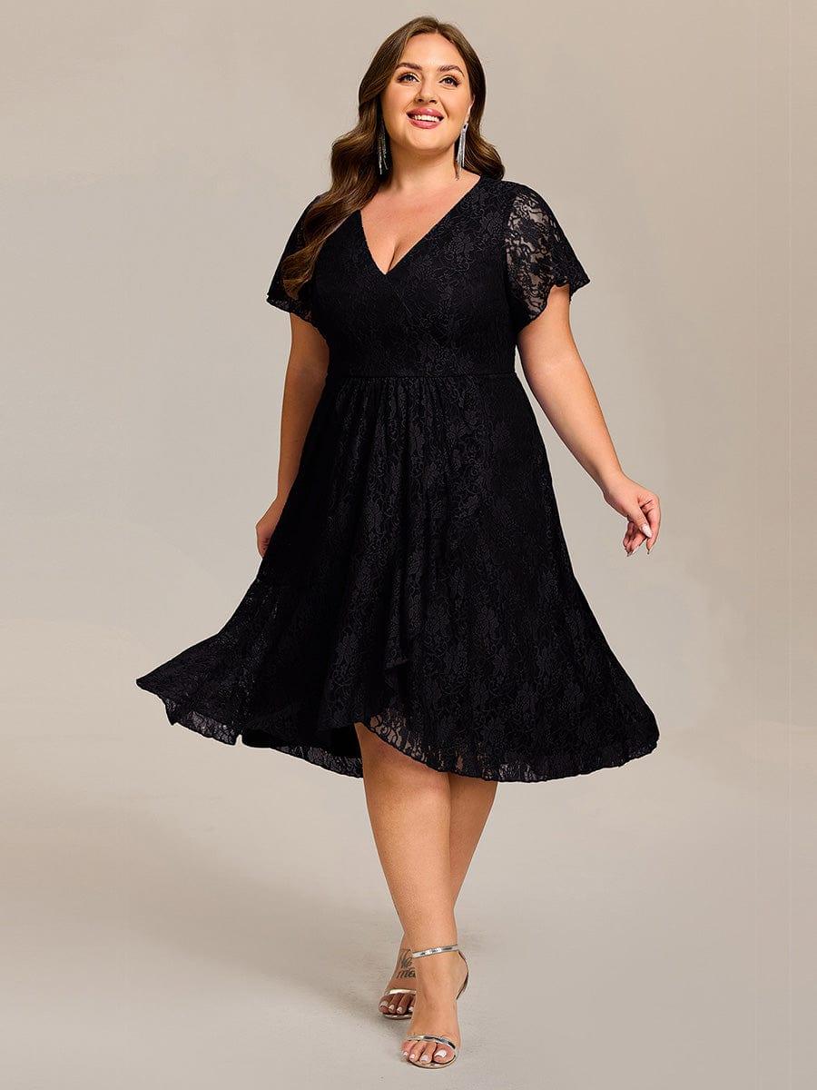 ever PALOMA|V-Neck Lace Lotus Leaf Ruffles Sleeve Midi Length Wedding Guest Dress - Image 8