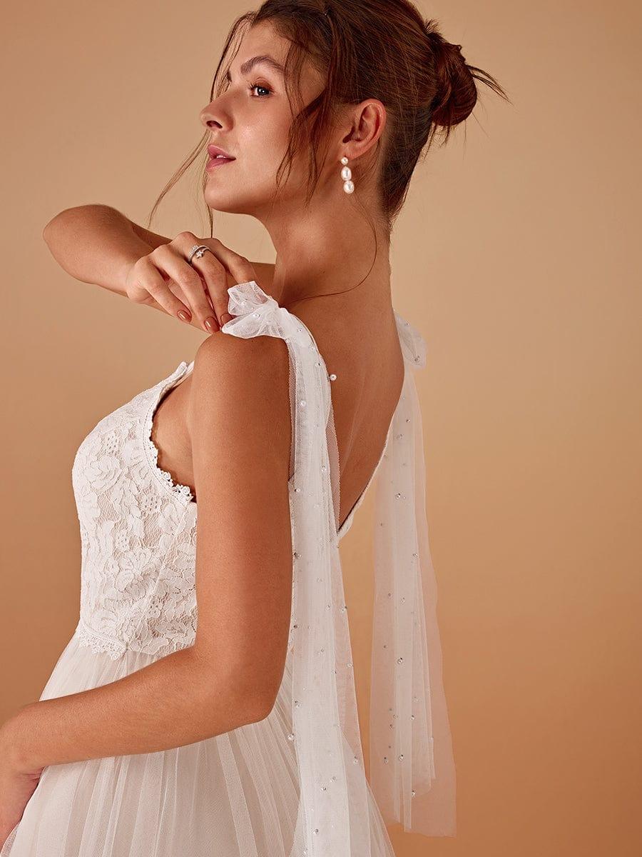 TAHIRA'S BRIDE|V-neck Lace Tulle Wedding Dress With Bow Straps - Image 3