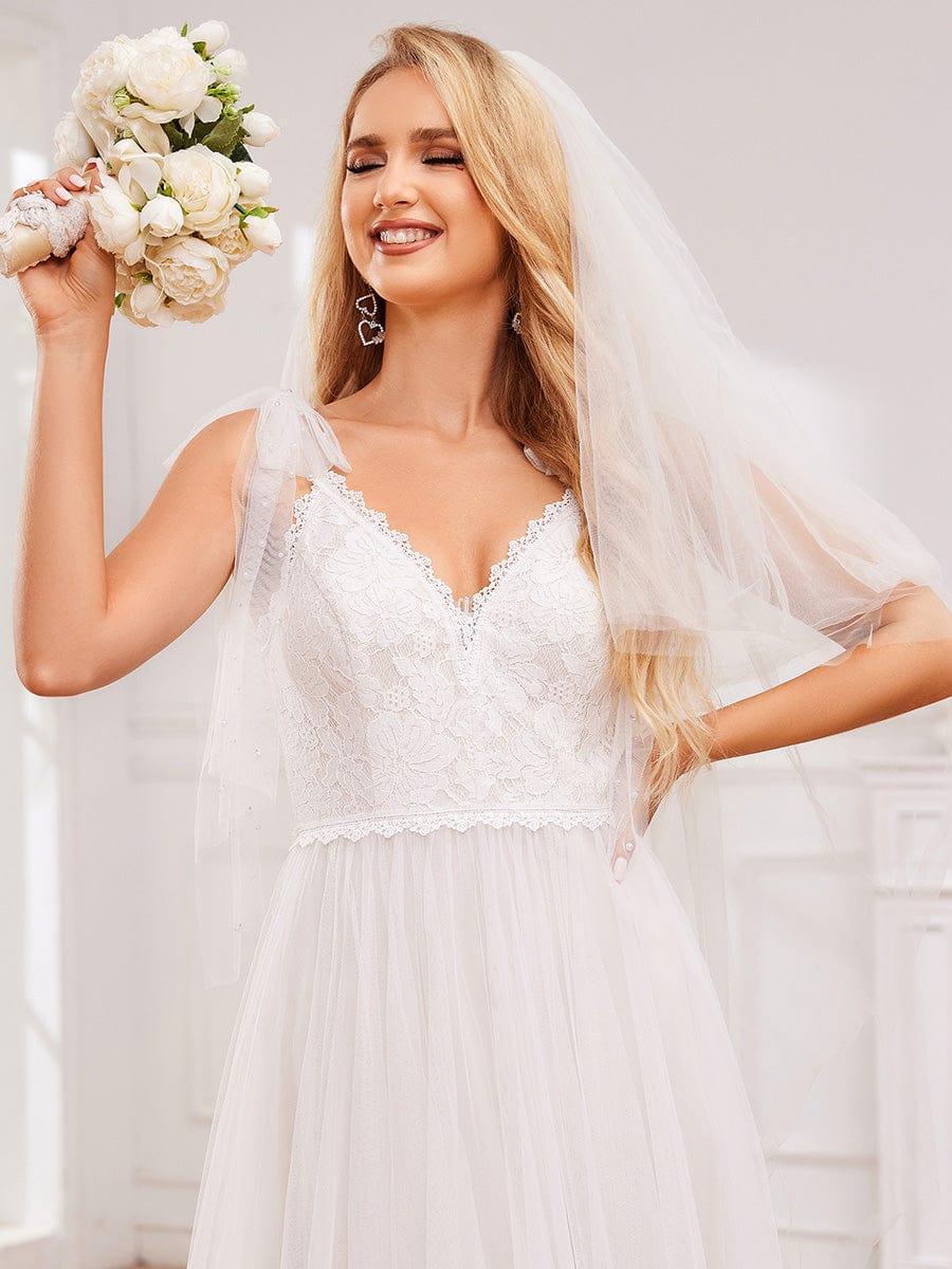 TAHIRA'S BRIDE|V-neck Lace Tulle Wedding Dress With Bow Straps - Image 8