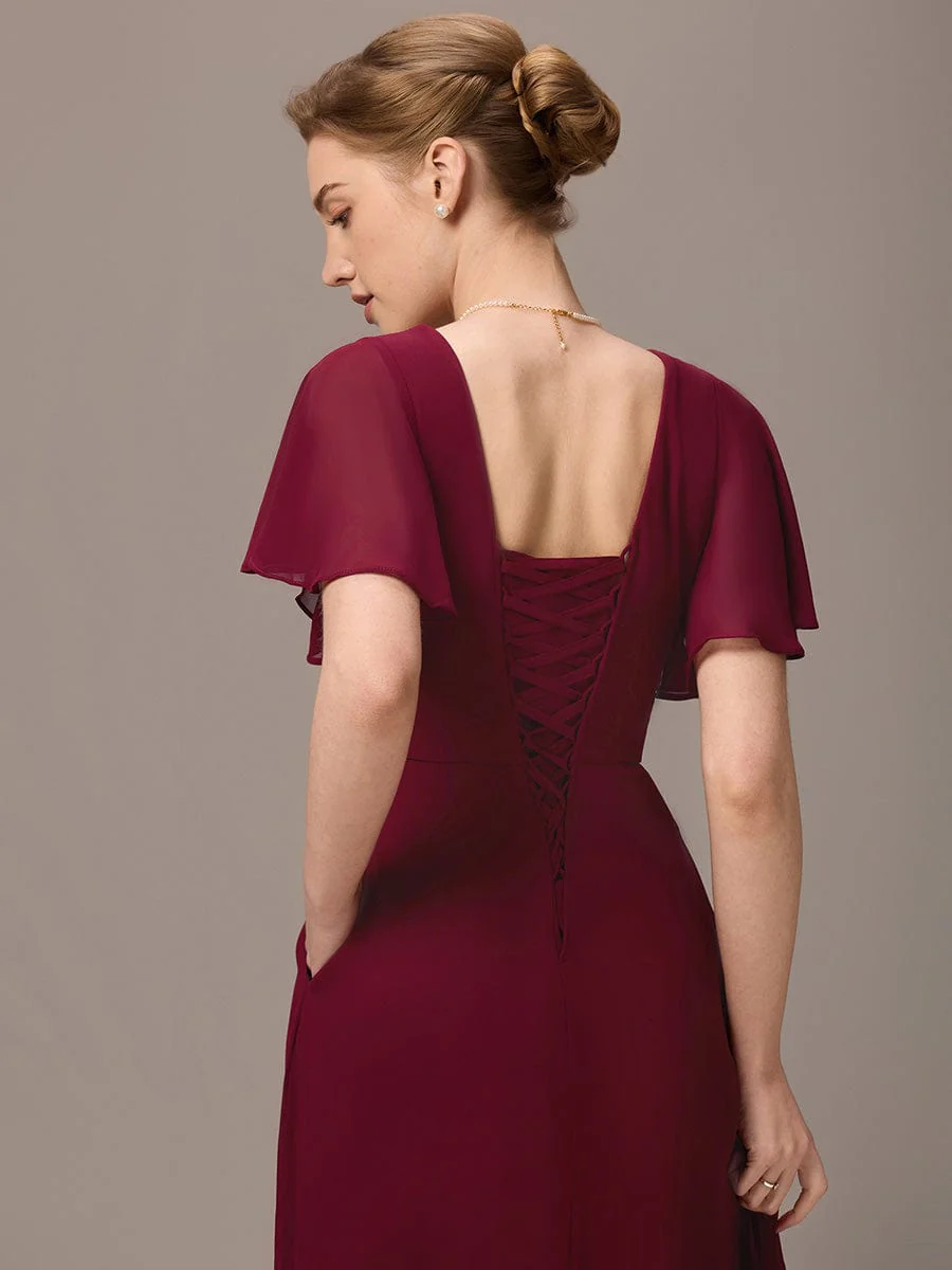 ever ARIANNE|V-neck Lace-up Back Chiffon Maxi Bridesmaid Dress - Image 13