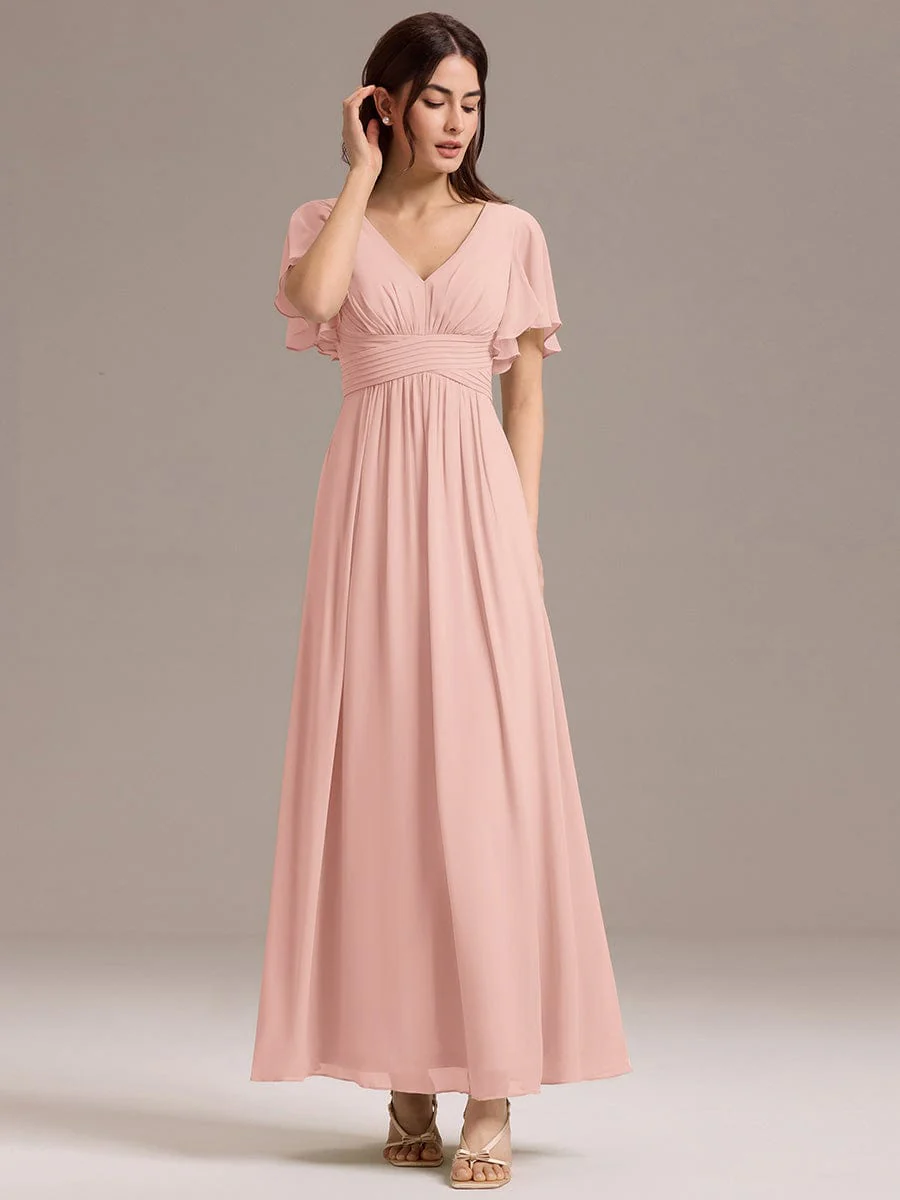 ever ARIANNE|V-neck Lace-up Back Chiffon Maxi Bridesmaid Dress - Image 20