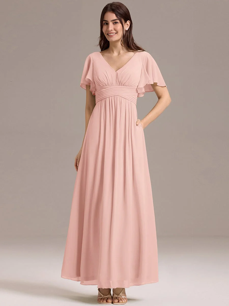 ever ARIANNE|V-neck Lace-up Back Chiffon Maxi Bridesmaid Dress - Image 21