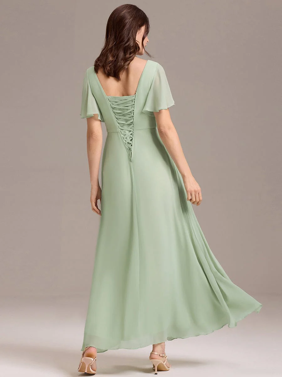 ever ARIANNE|V-neck Lace-up Back Chiffon Maxi Bridesmaid Dress - Image 7