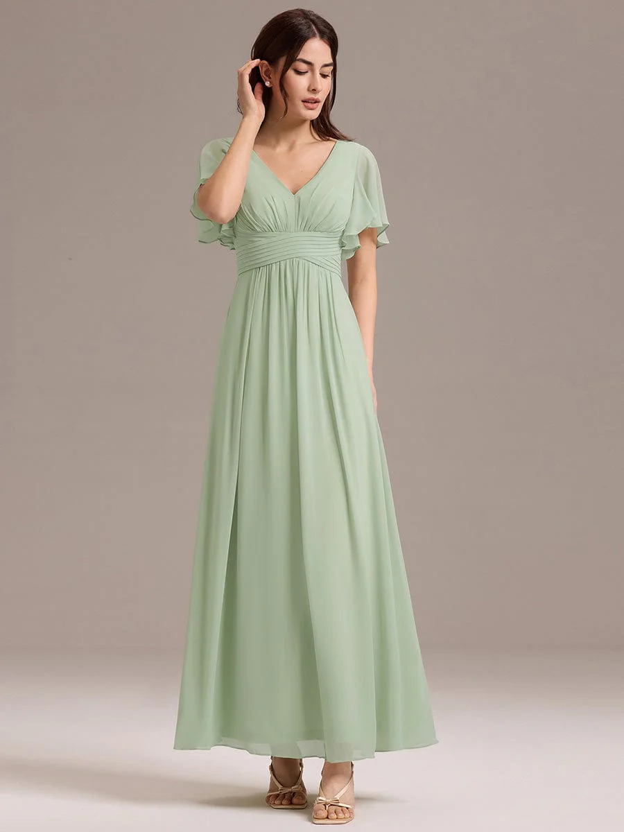 ever ARIANNE|V-neck Lace-up Back Chiffon Maxi Bridesmaid Dress - Image 8