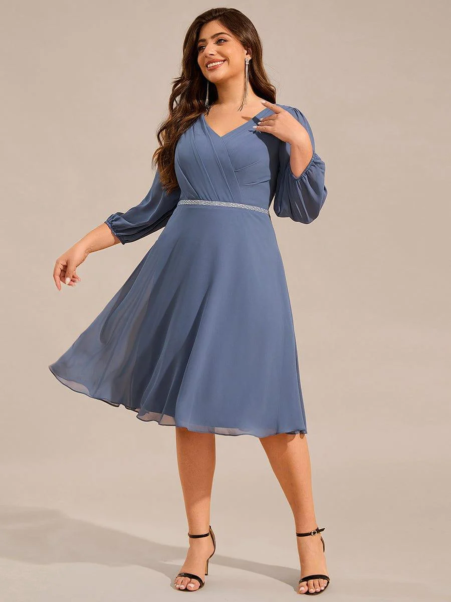 ever NYLAH|V-neck Long Sleeve Pleated Chiffon Midi Wedding Guest Dress - Image 11
