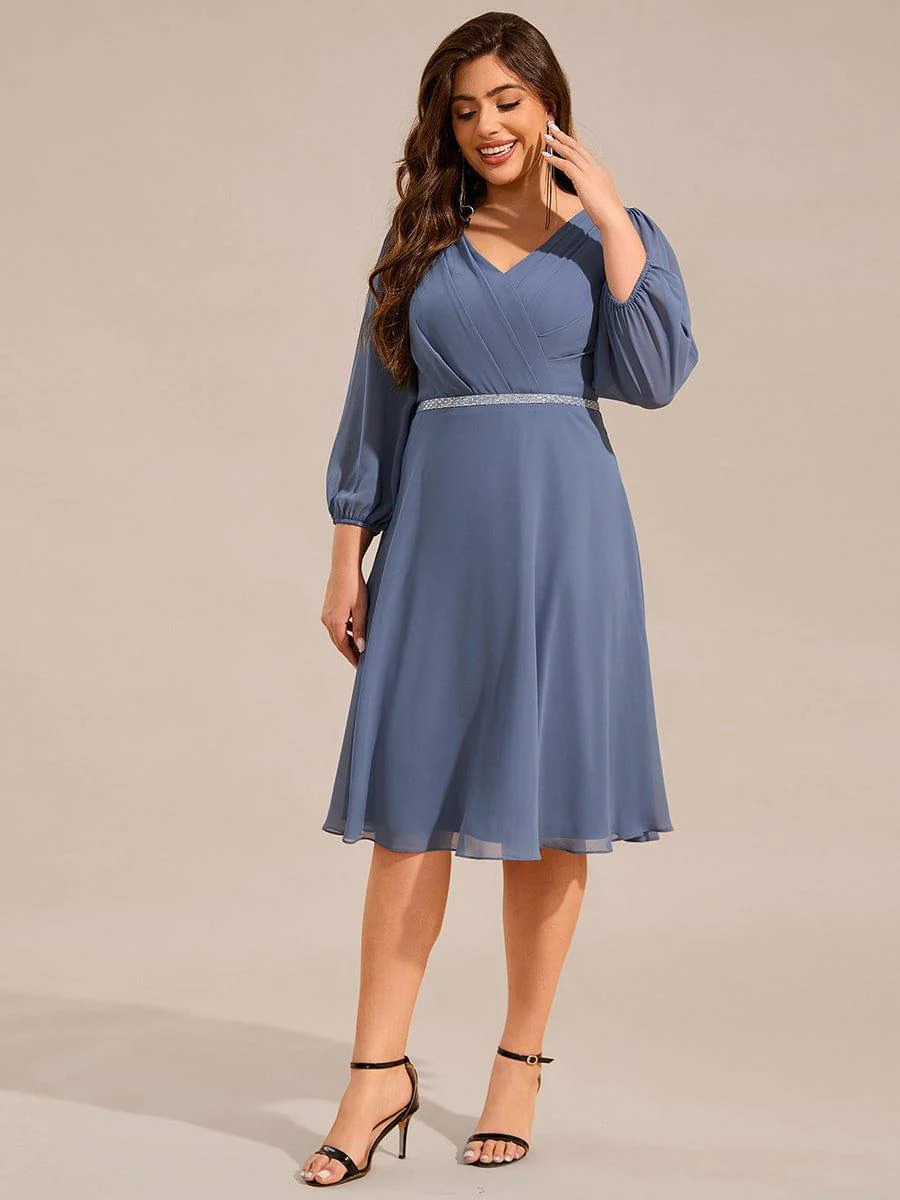 ever NYLAH|V-neck Long Sleeve Pleated Chiffon Midi Wedding Guest Dress - Image 12
