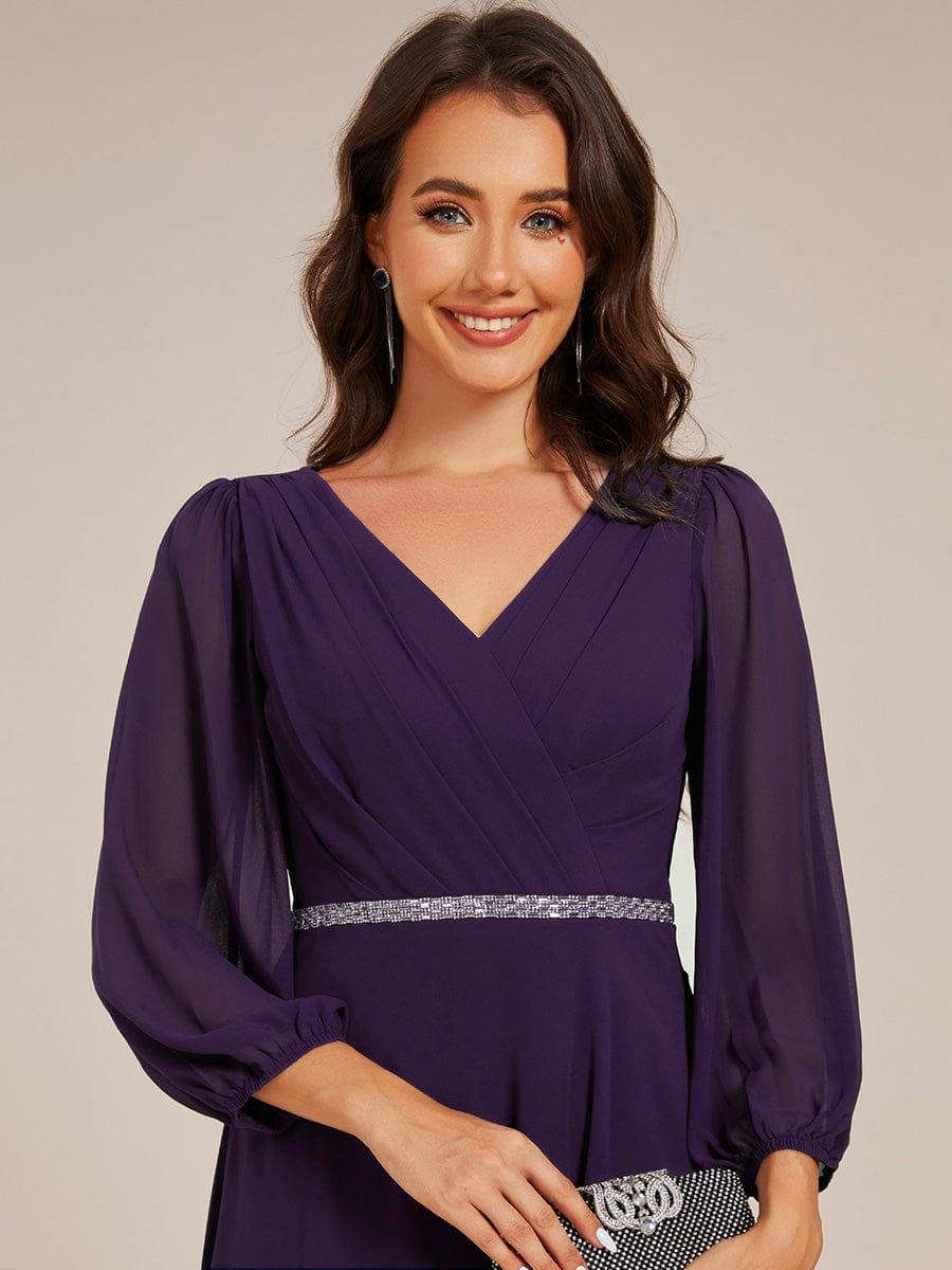 ever NYLAH|V-neck Long Sleeve Pleated Chiffon Midi Wedding Guest Dress - Image 15