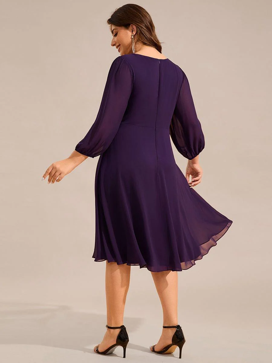 ever NYLAH|V-neck Long Sleeve Pleated Chiffon Midi Wedding Guest Dress - Image 19
