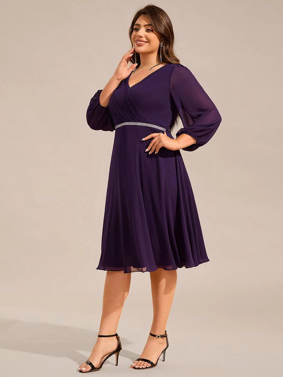 ever NYLAH|V-neck Long Sleeve Pleated Chiffon Midi Wedding Guest Dress - Image 22